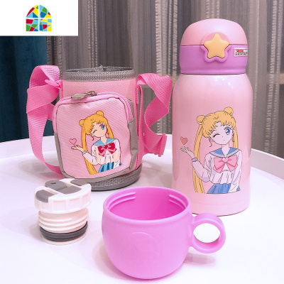 卡通儿童316不锈钢可斜跨带套吸管保温杯男女学生便携大容量水壶 FENGHOU 黄色皮卡儿童壶送斜跨杯套+杯刷