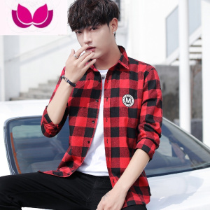 七斓黑白格子衬衫男土长袖韩版初中高中学生帅气外穿衬衣男士潮牌外套