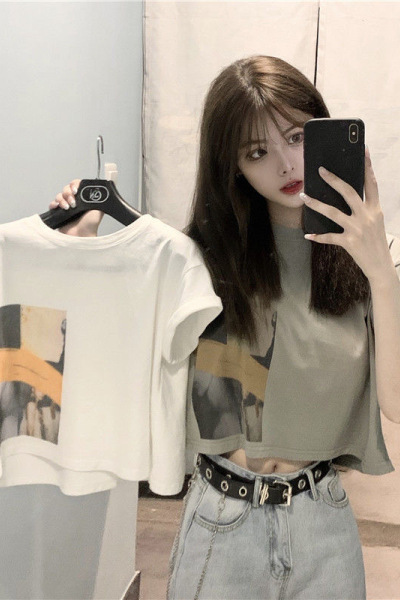 夏季短款个红打底衫女韩范露脐显瘦短袖T恤女学生上衣ins女装