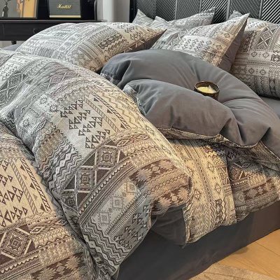 A类60支长绒棉简约加厚纯棉磨毛床上四件套全棉色织提花床上用品