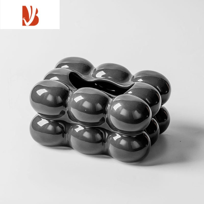 三维工匠奶fufu高颜值陶瓷ins纸巾盒客厅茶几轻奢现代简约网红装饰抽纸盒 球球纸巾盒—深灰色