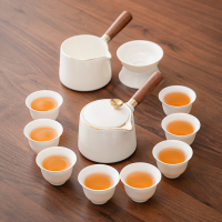 苏氏陶瓷(SUSHI CERAMICS) 描金羊脂玉茶具套装双侧把壶纯白瓷功夫茶杯8杯礼盒装套装