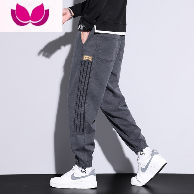 七斓束脚休闲裤男士美式工装锥形潮牌运动男生夏季牛仔长款裤子