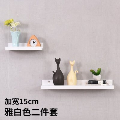 美帮汇客厅墙上置物架卧室壁挂电视背景墙装饰架一字实木板简约现代书架 雅白色两件套