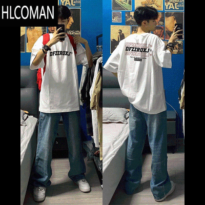 HLCOMAN美式潮牌白色设计感短袖t恤男2024夏季新款宽松大码上衣
