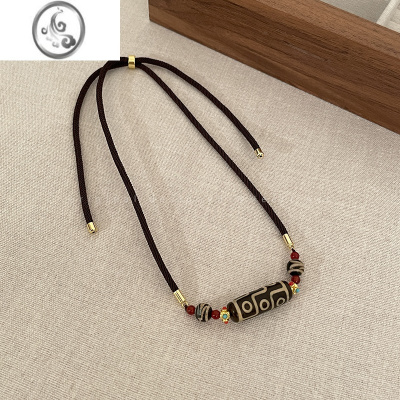 JiMi民族风藏式九眼天珠项链女小众设计感情侣配饰新中式复古毛衣链男