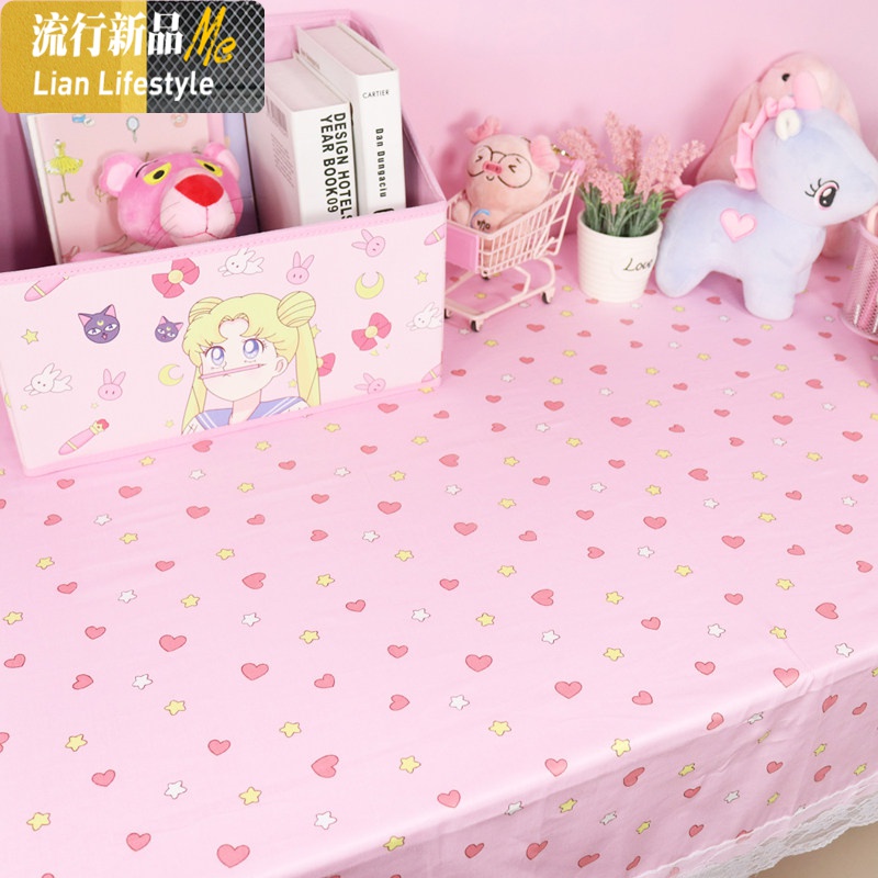化妆台ins风少女心书桌宿舍桌布桌垫粉色布艺书桌布可爱学生网红 三维工匠