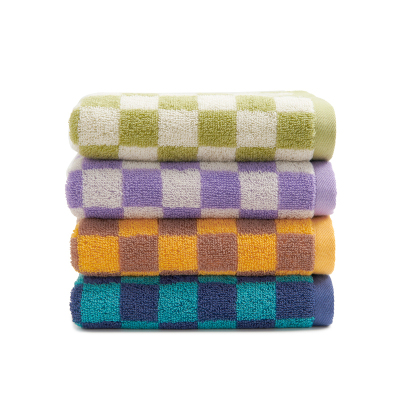 洁玉 棉棉格调100%新疆阿瓦提长绒棉AAA级抗菌带挂绳款方巾 J4731W 紫苑