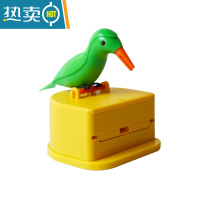 敬平网红同款智能牙签盒按压式自动个性卡通小鸟牙签筒创意家用牙签罐 绿鸟黄底一个+牙签