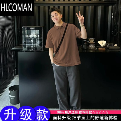 HLCOMAN咖啡短袖男polo衫夏季男士衣服美式t恤痞帅成熟稳重男装