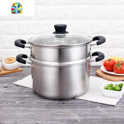 304不锈钢蒸锅加厚复底多功能家用蒸笼屉煮汤不窜味 FENGHOU 电木24cm