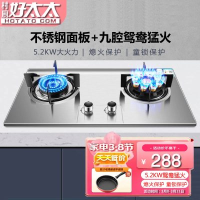 村厨好太太 燃气灶液化气灶煤气灶双灶不锈钢面板台式嵌入式家用大火力灶炉具 G13天然气