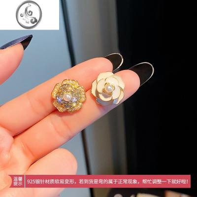 JiMi小香风茶花耳钉高级感气质复古耳环2023年新款潮网红花朵茶系耳饰