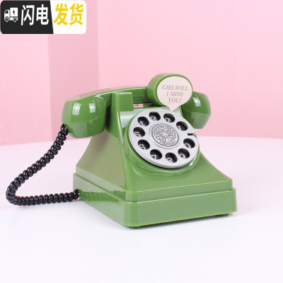 三维工匠韩国少女粉色复古电话存钱罐可爱储蓄罐房间装饰道具摆件学校 矮版电话—绿色