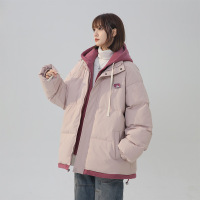 秋冬新款情侣连帽棉衣假两件时尚保暖棉服棉袄外套宽松百搭面包服
