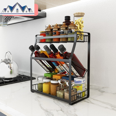 厨房调料架子置物架304不锈钢落地三层斜放佐料酱油瓶醋瓶收纳架 三维工匠