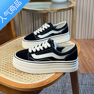 SUNTEK厚底板鞋女2023新款帆布百搭经典系带舒适软底ins潮夏季休闲鞋子