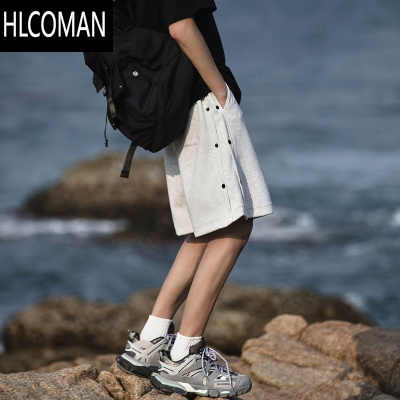 HLCOMAN@ 美式排扣短裤男夏季宽松直筒卫裤男生休闲五分裤子