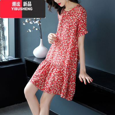 YIBUSHENG新款碎花女装连衣裙气质显瘦文艺减龄女士打底裙春季大码胖mm潮