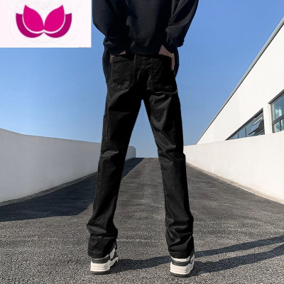 七斓美式vibe风裤子高街微喇黑色牛仔裤男款弹力江浙沪修身工装直筒裤