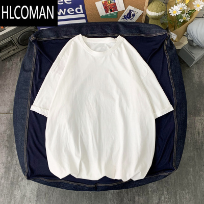 HLCOMAN纯色短袖T恤男士2025夏季港风宽松半袖上衣ins潮牌休闲体恤衫