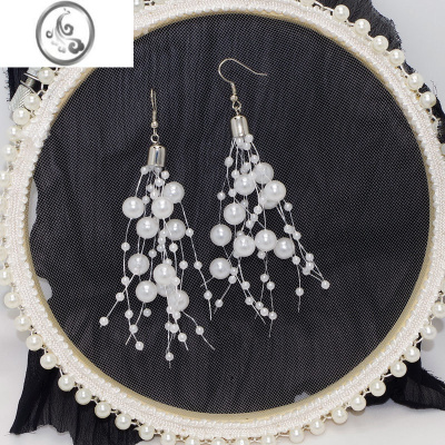 JiMi满天星珍珠耳钉流苏耳环女不规则925银银长款耳坠耳夹款塑料耳饰