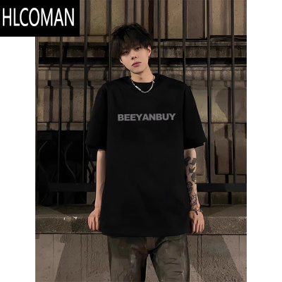 HLCOMAN三本针t恤男款2025新款潮牌美式高街痞帅小领口男生正肩短袖