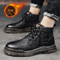 英伦风冬季马丁靴秋冬新款加绒高帮户外运动工装靴黑色潮男靴