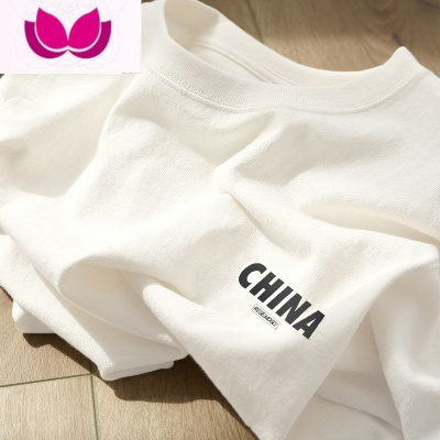 七斓美式短袖t恤女2023夏季新款大码正肩宽松百搭半袖白色ins上衣