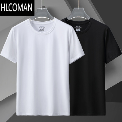 HLCOMAN]冰丝短袖t恤男莫代尔棉夏季薄款打底衫圆领纯色半袖白色体恤