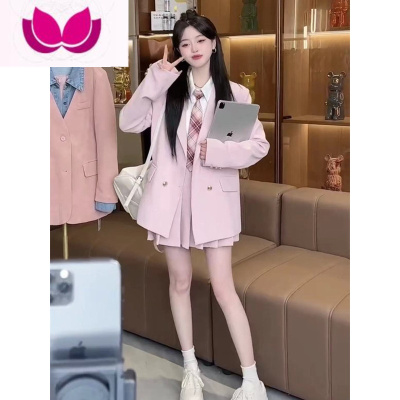 七斓学院风jk制服套装裙女早春季活泼减龄小香风百褶裙韩剧西装三件套