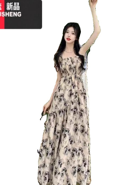 YIBUSHENG连衣裙2024新款气质吊带长裙季度假风仙碎花高腰显廋套头