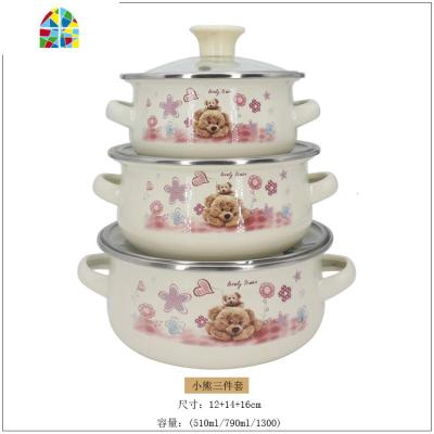 买一赠三 绿野三件套搪瓷16cm小汤锅奶锅宝宝饭碗冰箱冷藏碗火锅 FENGHOU 快乐熊三件套12+14+16cm