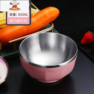 碗碟套装家用单个304不锈钢餐具套装儿童饭碗盘汤面碗筷勺子组合 敬平 北欧粉大号[800ml]