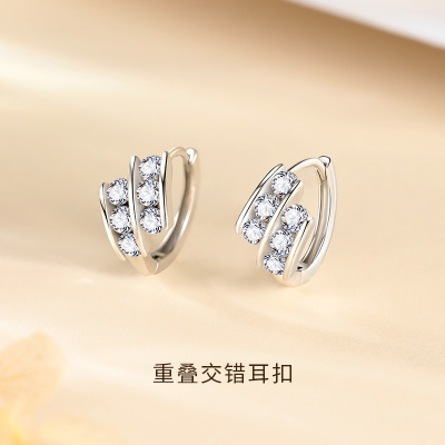 双层排钻耳环女s999足银新款时尚个性设计感潮耳圈小众气质耳饰品送女朋友老婆情人节七夕生日礼物