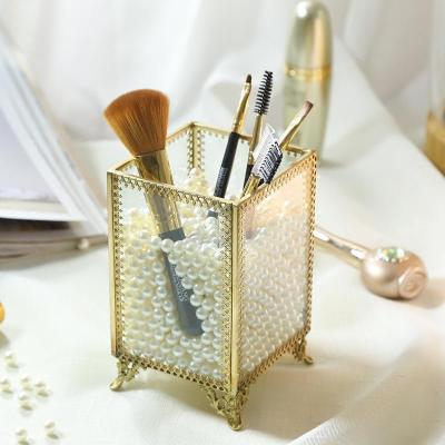 家柏饰(CORATED)复古金色玻璃化妆刷收纳桶彩妆刷子眉笔刷具桶欧式化妆刷收纳筒盒