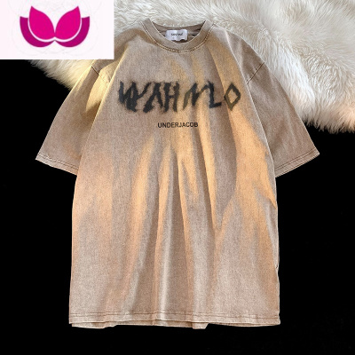 七斓短袖T恤男美式复古潮牌宽松做旧印花半袖ins港风百搭炸街打底体恤