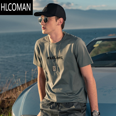 HLCOMAN 短袖T恤男潮流美式休闲半袖字母印花体恤衣服夏季上衣