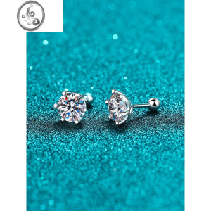 JiMi金莫桑石耳钉PT950铂金六爪螺丝简约时尚耳环百搭精致耳饰男钻 D-E/极白