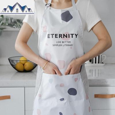 时尚可擦手围裙女时尚可爱防水工作服围腰厨房餐厅做饭防油污罩衣 三维工匠
