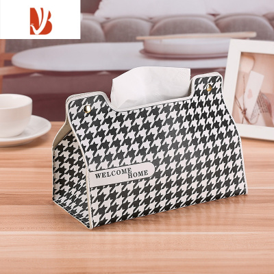三维工匠北欧千鸟格纸巾盒客厅餐厅纸巾收纳创意抽纸盒车载家居通用纸抽盒 [加厚款]黑白格 车载/客厅/餐厅