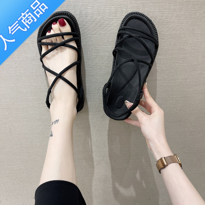 SUNTEK仙女风平底沙滩罗马鞋2022夏季新款外穿网红ins潮百搭露趾凉鞋潮