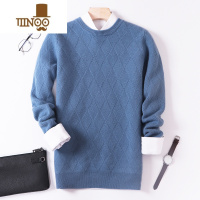 YANXU绒衫男新款圆领套头毛衣时尚休闲宽松毛衫纯色打底针织衫