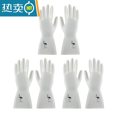 敬平耐用型丁晴手套家用厨房洗碗女夏季家务加厚洗衣服橡胶皮防水清洁 火烈鸟图[3双]划算装 M