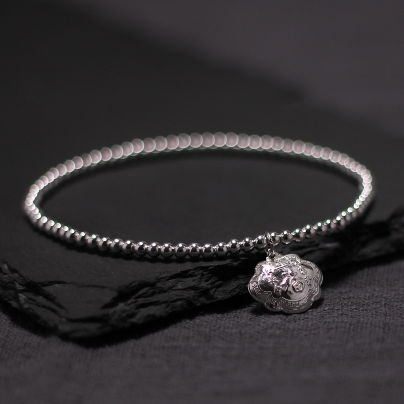 原创设计纯银脚链复古森系银饰个性饰品韩版学生简约银珠百福锁送女朋友老婆情人节七夕生日礼物