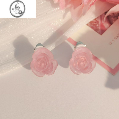 JiMi粉色甜美爱心耳夹无耳洞夏天小清新耳环女网红玫瑰小众设计感耳饰