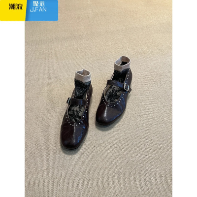 聚范皮版~平底圆头浅口玛丽珍鞋女2024新款一字带百搭通勤单鞋