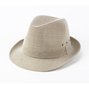 迪鲁奥（DILUAO)春四季帽子男 大沿男士礼帽透气遮阳爵士帽中老年男帽麻料礼帽 奥麻浅灰色56cm