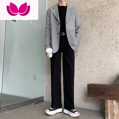 七斓黑色坠感垂感宽松西装裤男直筒日系ins百搭韩版休闲阔腿裤