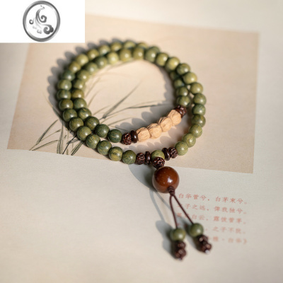 JiMi原创老料绿檀木佛珠手串女森系学生檀香百香籽手链情侣民族风男